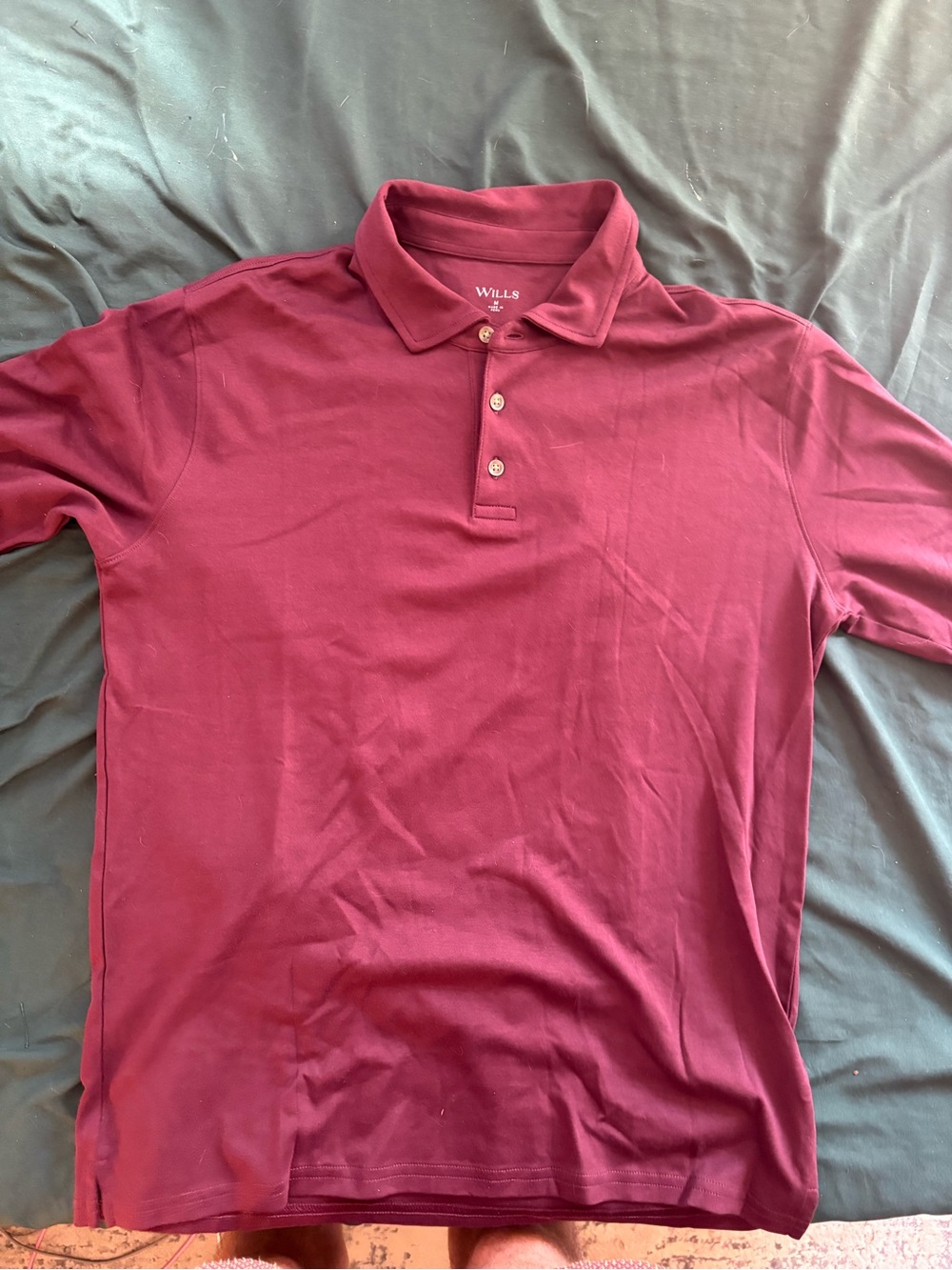 Wills Men's Burgundy Long Sleeved Pima Cotton Polo Shirt Size M